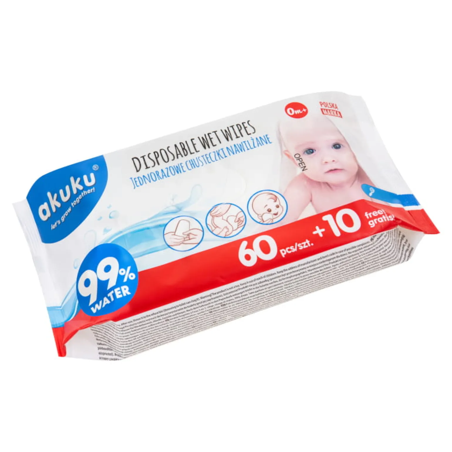 AKUKU Chusteczki nawilżane wodą 70 szt.