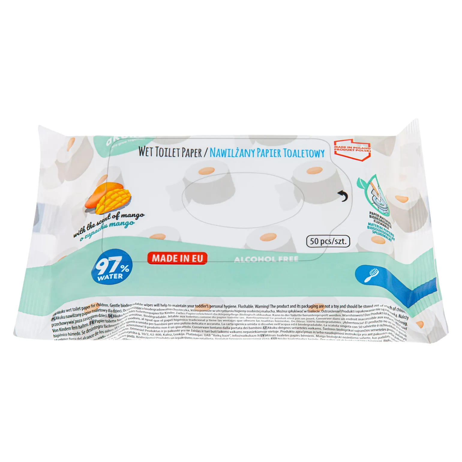 AKUKU Nawilżany papier toaletowy o zapachu mango, 50szt.