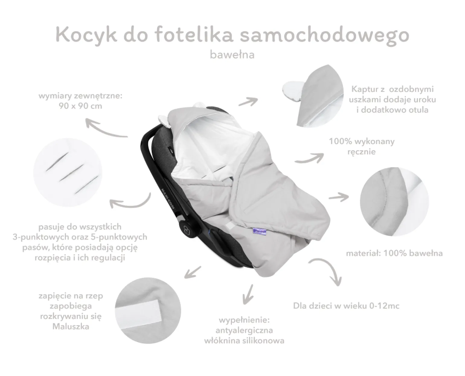 Bawełniany kocyk /otulacz z kapturem do fotelika niemowlęcego - Balloon Travel