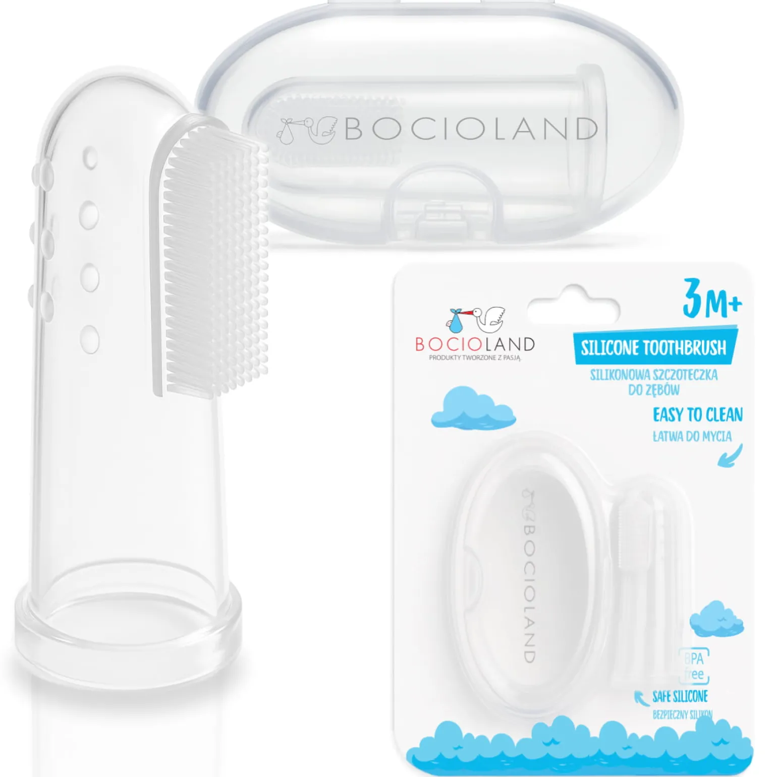BOCIOLAND – silikonowa szczoteczka/masażer na palec z etui (3m+)
