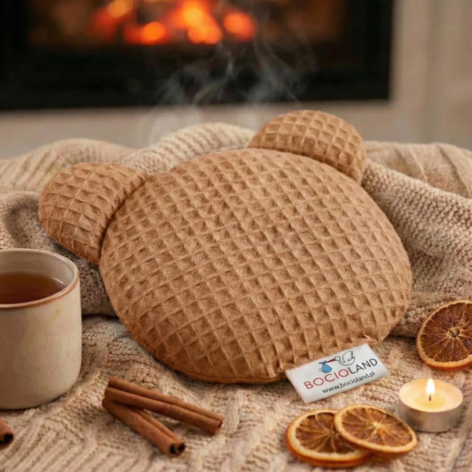 BOCIOLAND - TERMOFOR Z PESTEK WIŚNI Z LAWENDĄ MIŚ WAFEL 180g BRĄZOWY