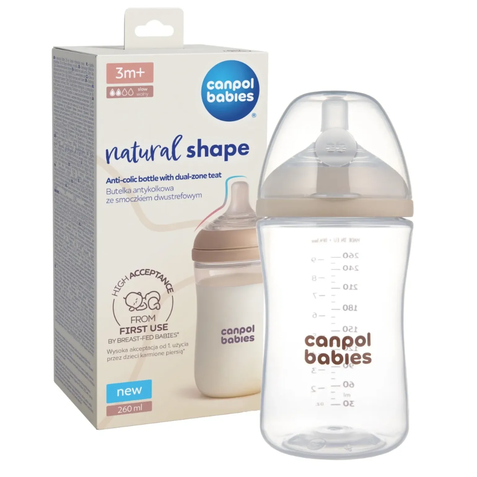 Canpol babies Butelka Natural Shape ze smoczkiem dwustrefowym 260 ml