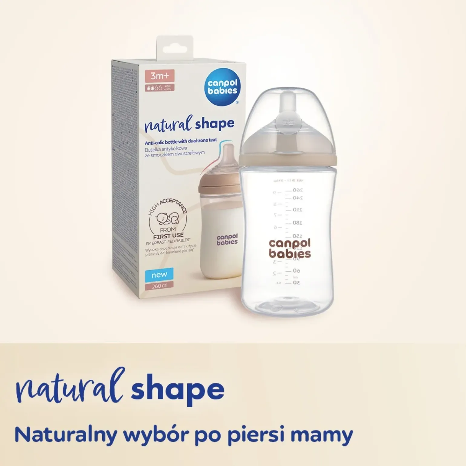 Canpol babies Butelka Natural Shape ze smoczkiem dwustrefowym 330ml