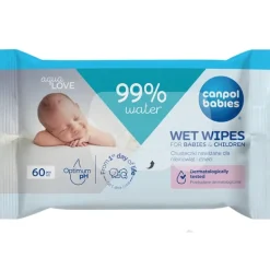 Canpol babies Chusteczki nawilżane dla niemowląt i dzieci, 99% wody, 60 szt.