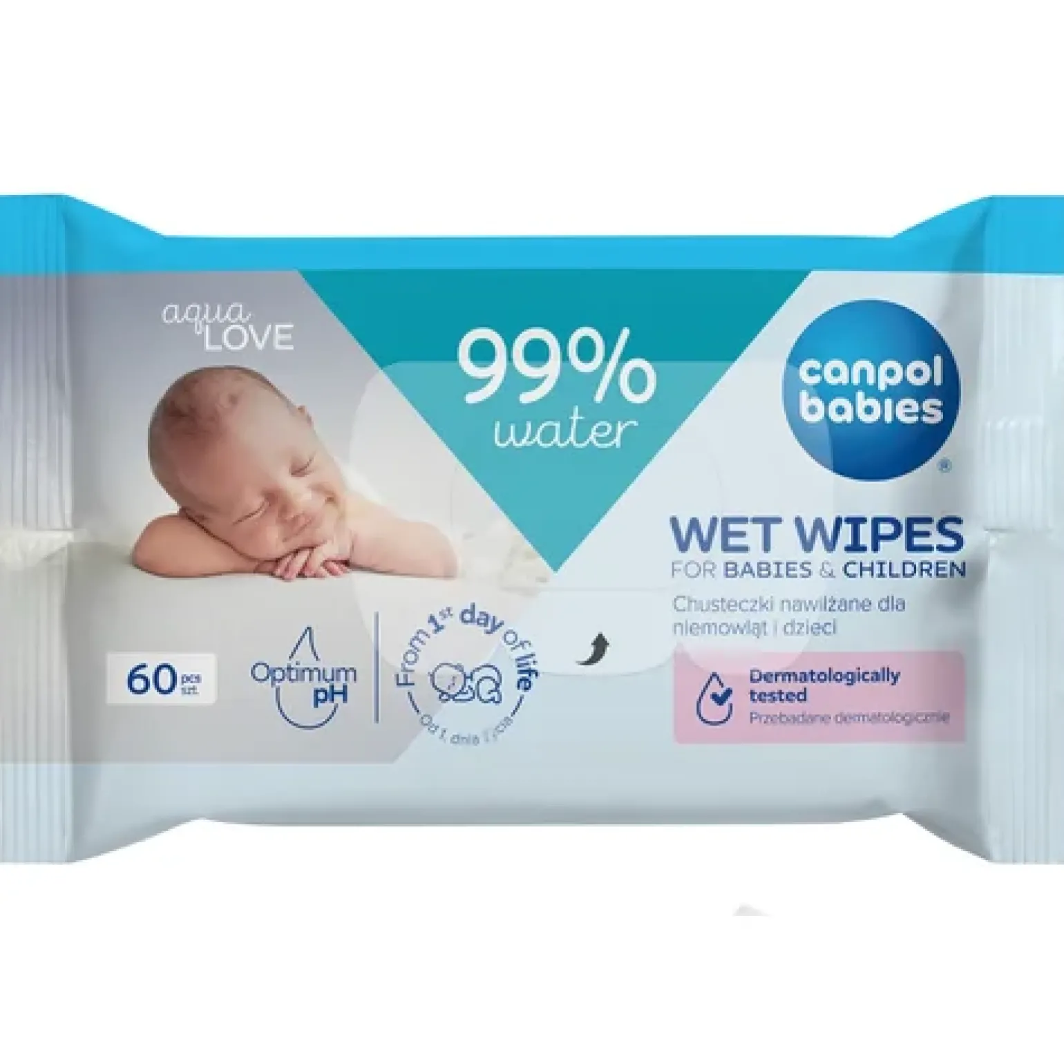 Canpol babies Chusteczki nawilżane dla niemowląt i dzieci, 99% wody, 60 szt.