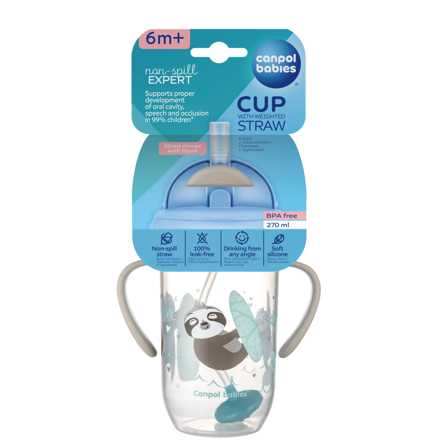 Canpol babies Kubek niekapek z rurką i odważnikiem 270ml EXOTIC ANIMALS