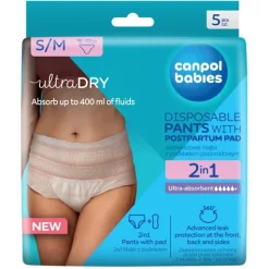 CANPOL babies Oddychające i ultrachłonne jednorazowe majtki 2w1 z podkładem poporodowym S/M, 5 szt.