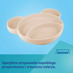 Canpol babies Silikonowy, Trójdzielny Talerzyk z Przyssawką MIŚ Beige
