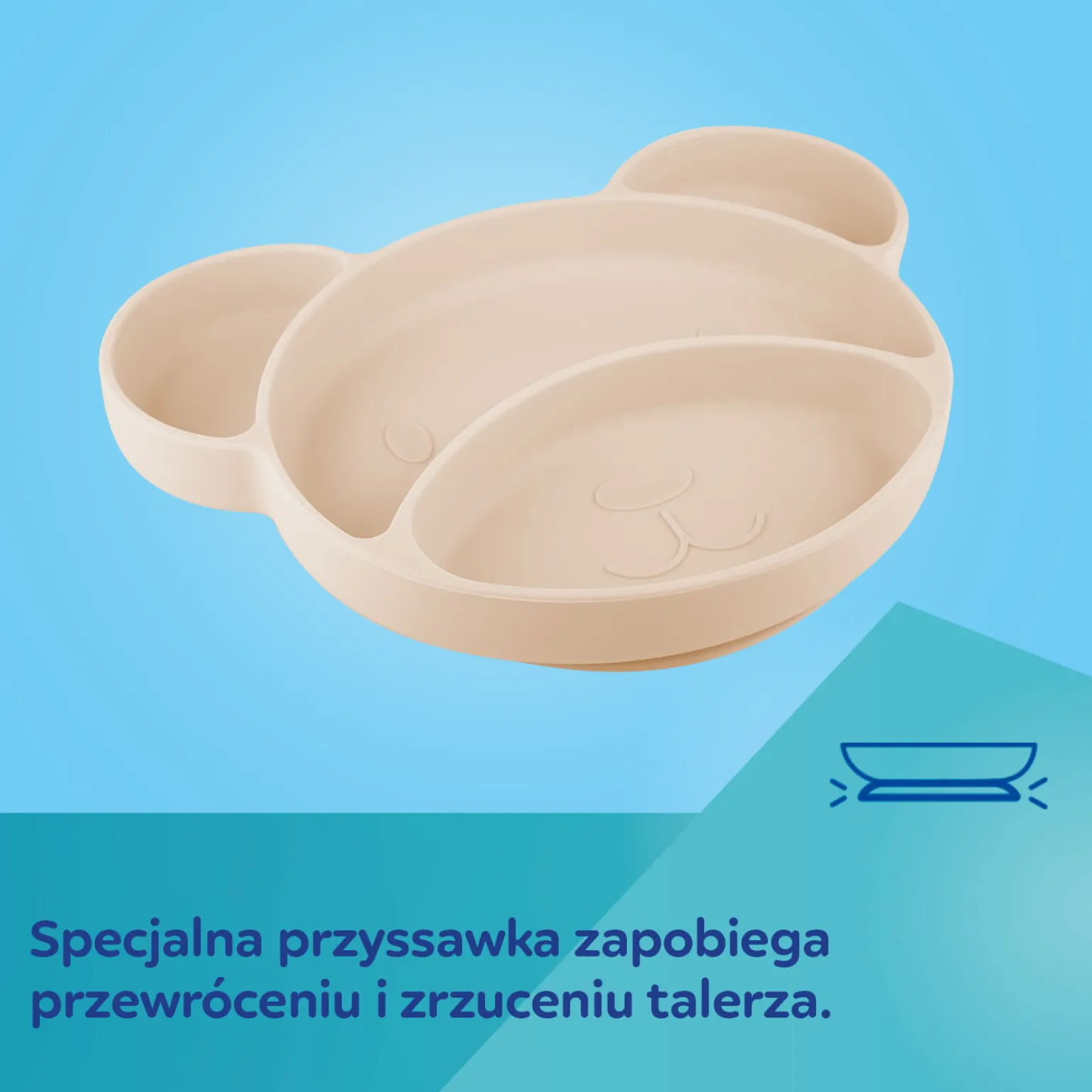 Canpol babies Silikonowy, Trójdzielny Talerzyk z Przyssawką MIŚ Beige