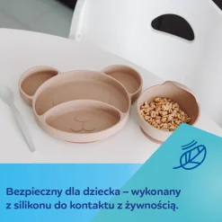 Canpol babies Silikonowy, Trójdzielny Talerzyk z Przyssawką MIŚ Beige