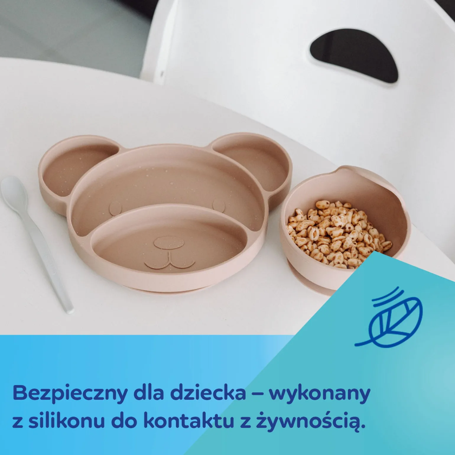 Canpol babies Silikonowy, Trójdzielny Talerzyk z Przyssawką MIŚ Beige