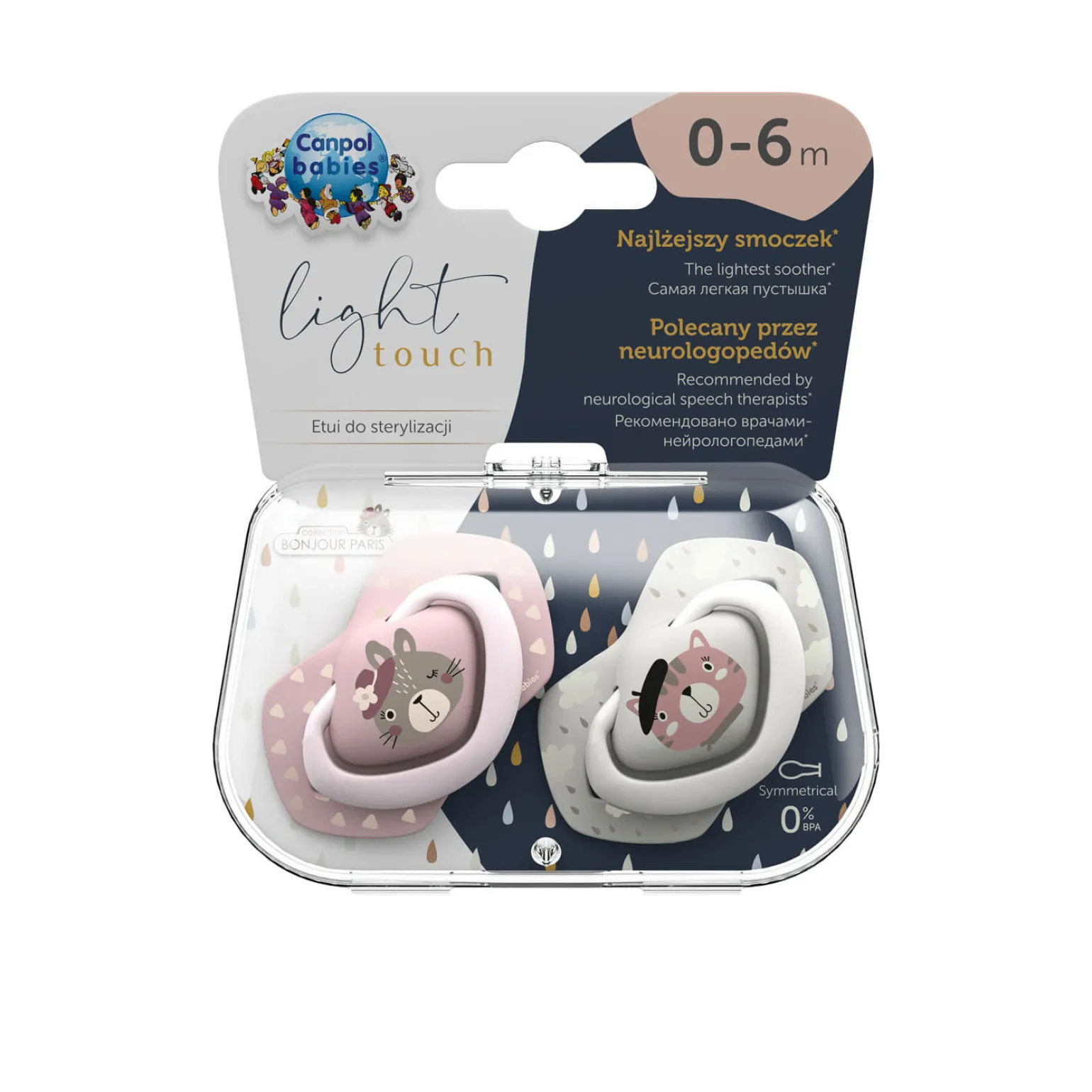 Canpol babies Smoczek silikonowy 0-6m symetryczny BONJOUR PARIS PINK 2szt.