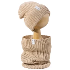 Czapeczka z dzianiny bawełnianej - LIGHT BEIGE