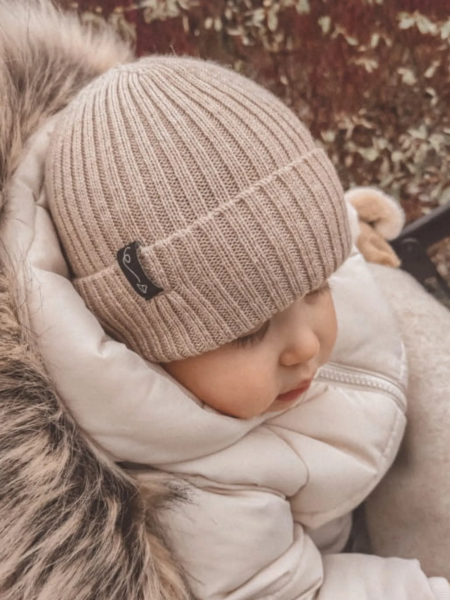 Czapeczka z wełny Merino - BEIGE MELANGE