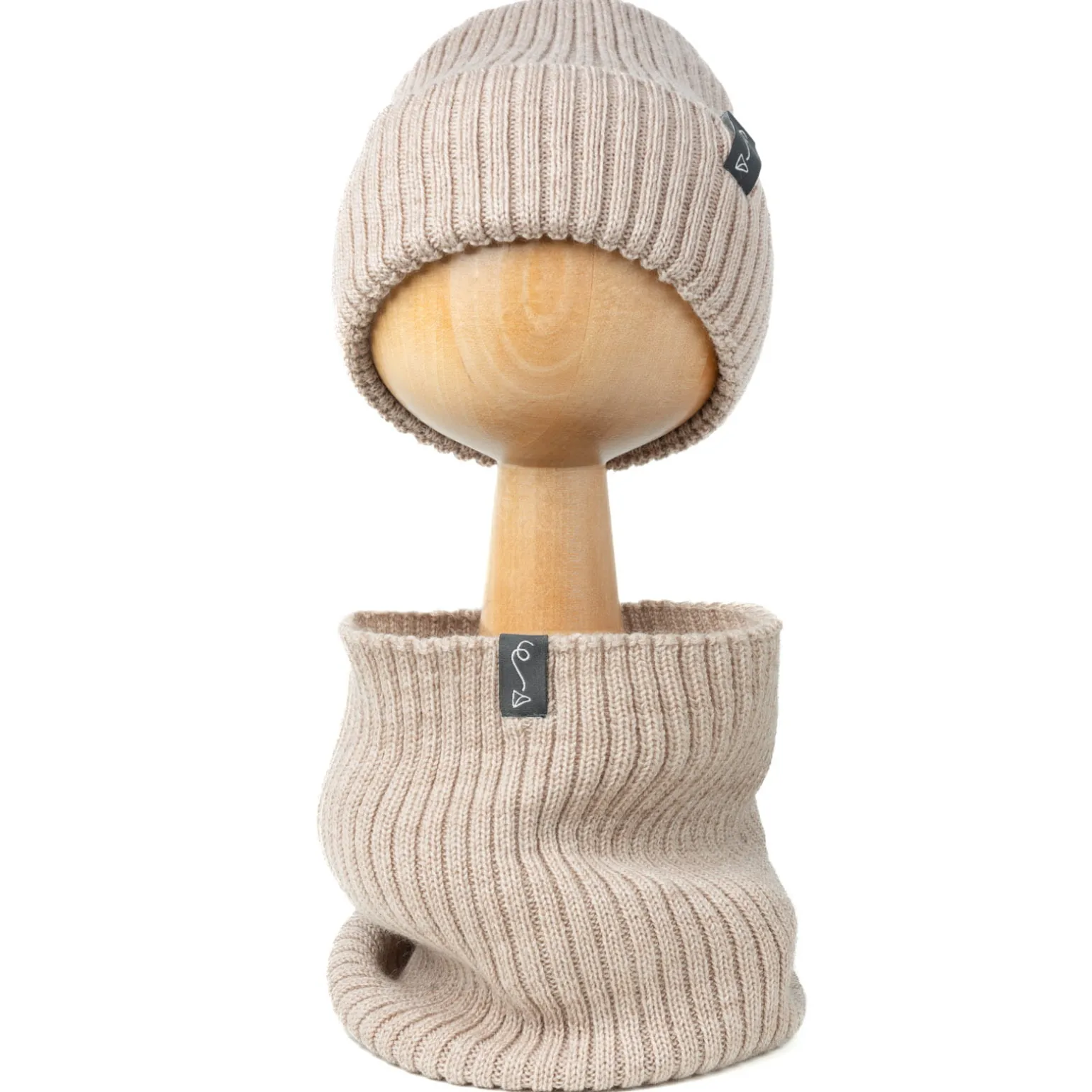 Czapeczka z wełny Merino - BEIGE MELANGE