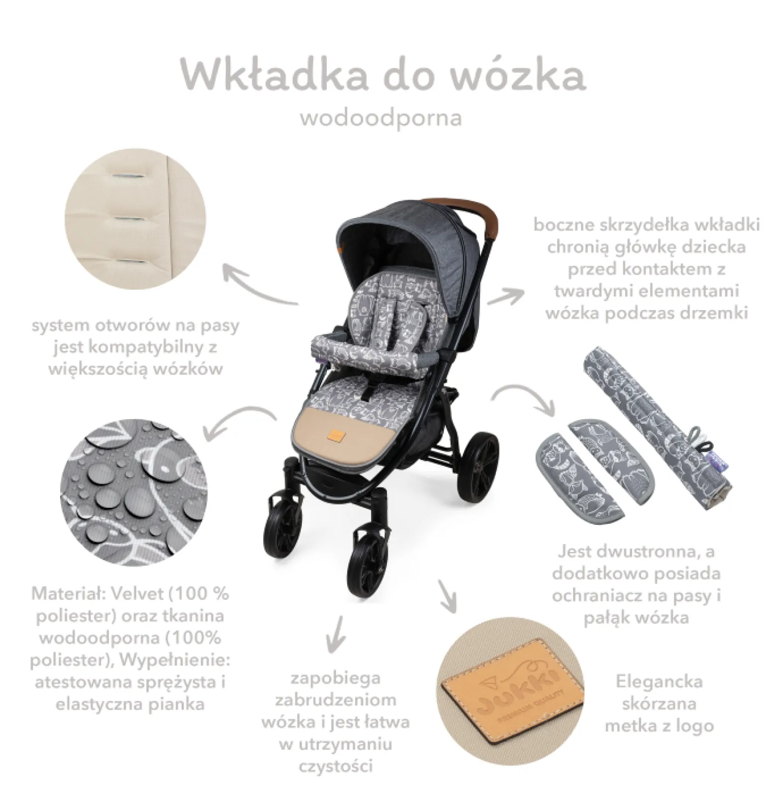 Dwustronna wkładka do wózka spacerowego - Beige