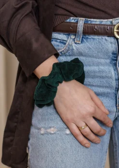 Gumka do włosów SCRUNCHIES welur butelkowa zieleń