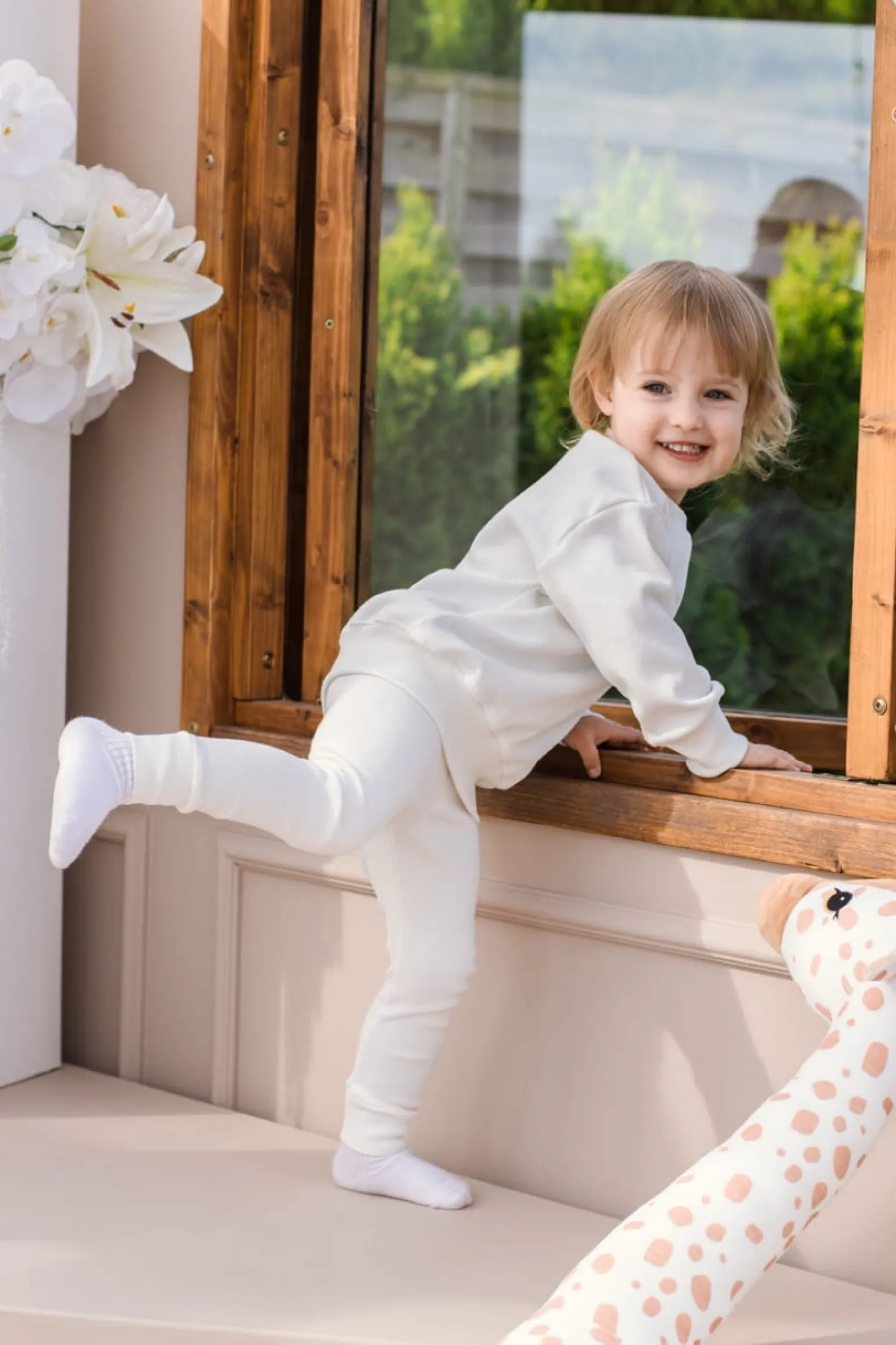 JUKKI Prążkowane legginsy dziecięce - Ecru