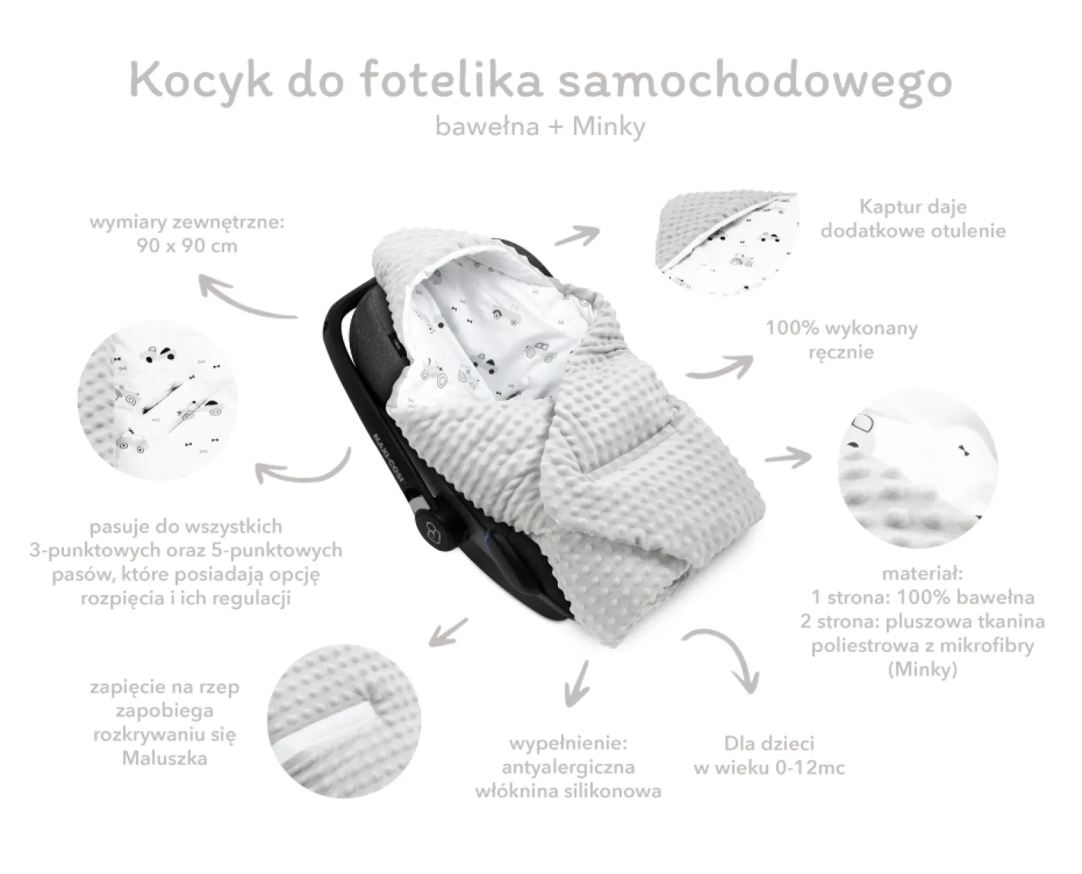 Kocyk do fotelika samochodowego - Secret Garden i Old Rose Minky