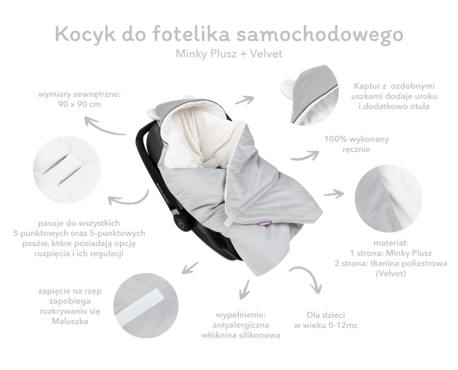 Kocyk do fotelika samochodowego - Plusz ecru i Toffee Soft Velvet