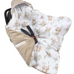 Kocyk do fotelika samochodowego - Boho Bears i Cappuccino Soft Velvet