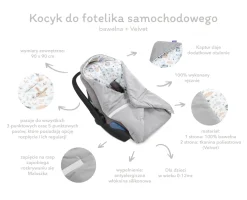 Kocyk do fotelika samochodowego - Cloudy Bears i szary Velvet