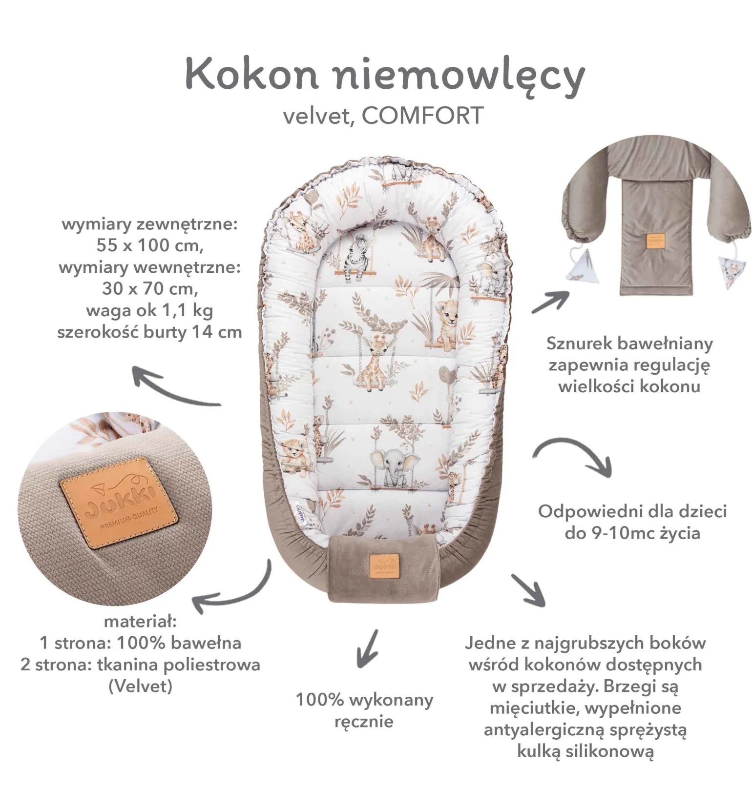 Kokon Comfort - Boho Bears i Cappuccino Soft Velvet
