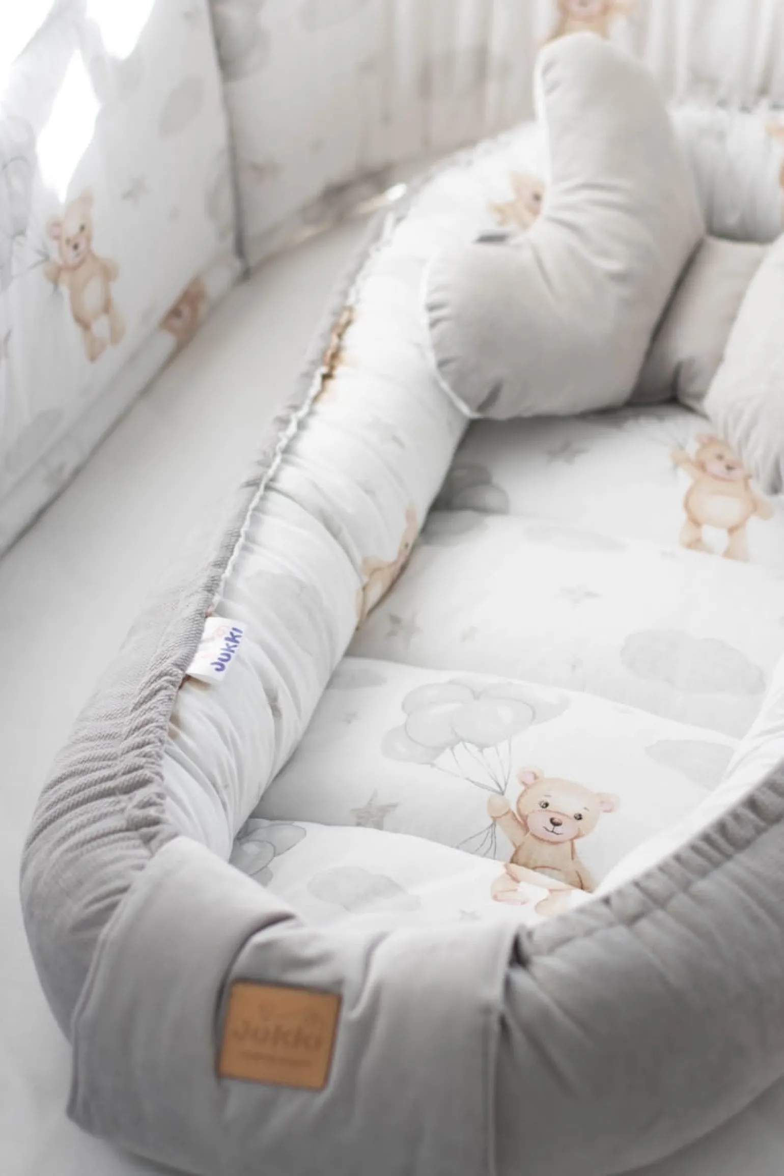 Kokon Comfort - Cloudy Bears i szary Velvet