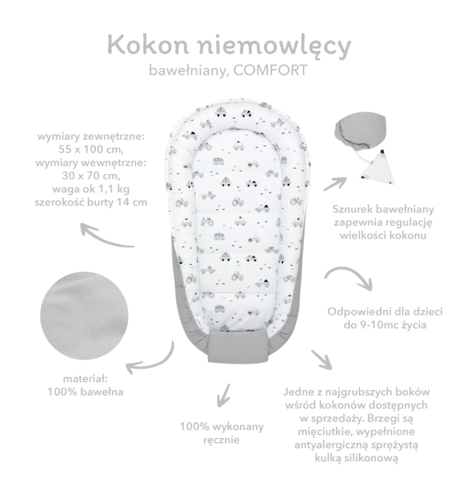 Kokon Comfort - Pikowany szary i biały