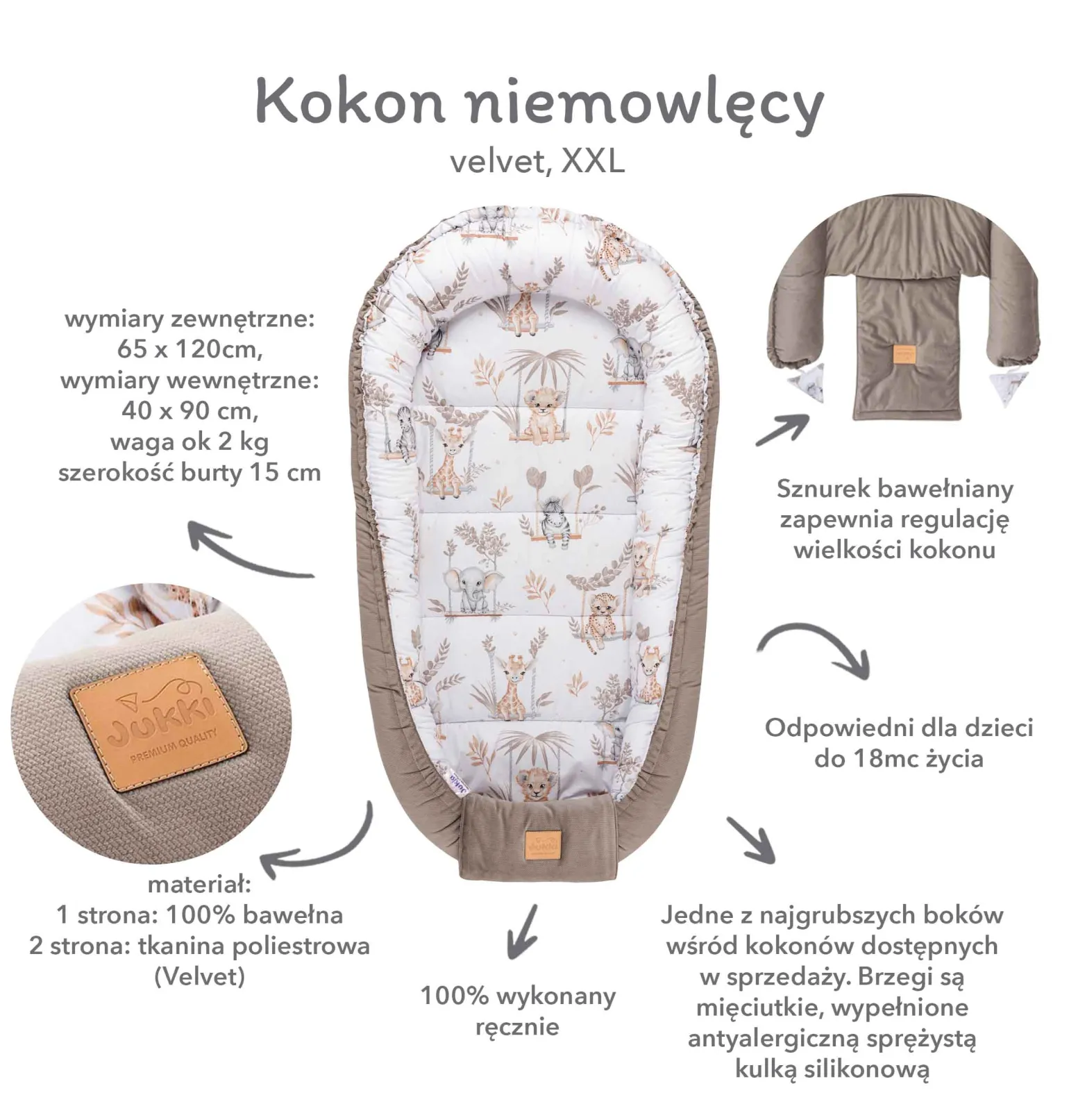 Kokon XXL 65 x 120 cm - Boho Garden i ecru Velvet