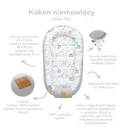 Kokon XXL 65 x 120 cm - Little Fairy i Smokey Pink Soft Velvet