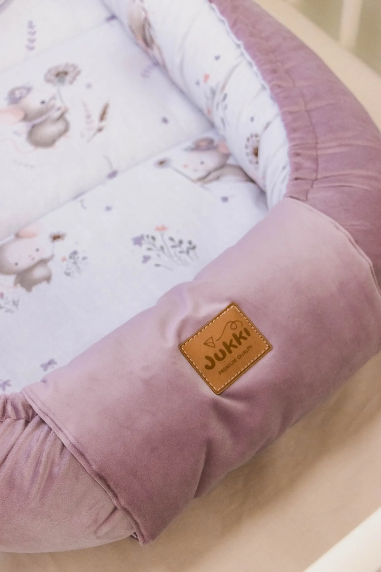 Kokon XXL 65 x 120 cm - Lovely Mouse i Wrzosowy Soft Velvet