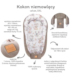 Kokon XXL 65 x 120 cm - Pilot Bears i jeansowy Velvet