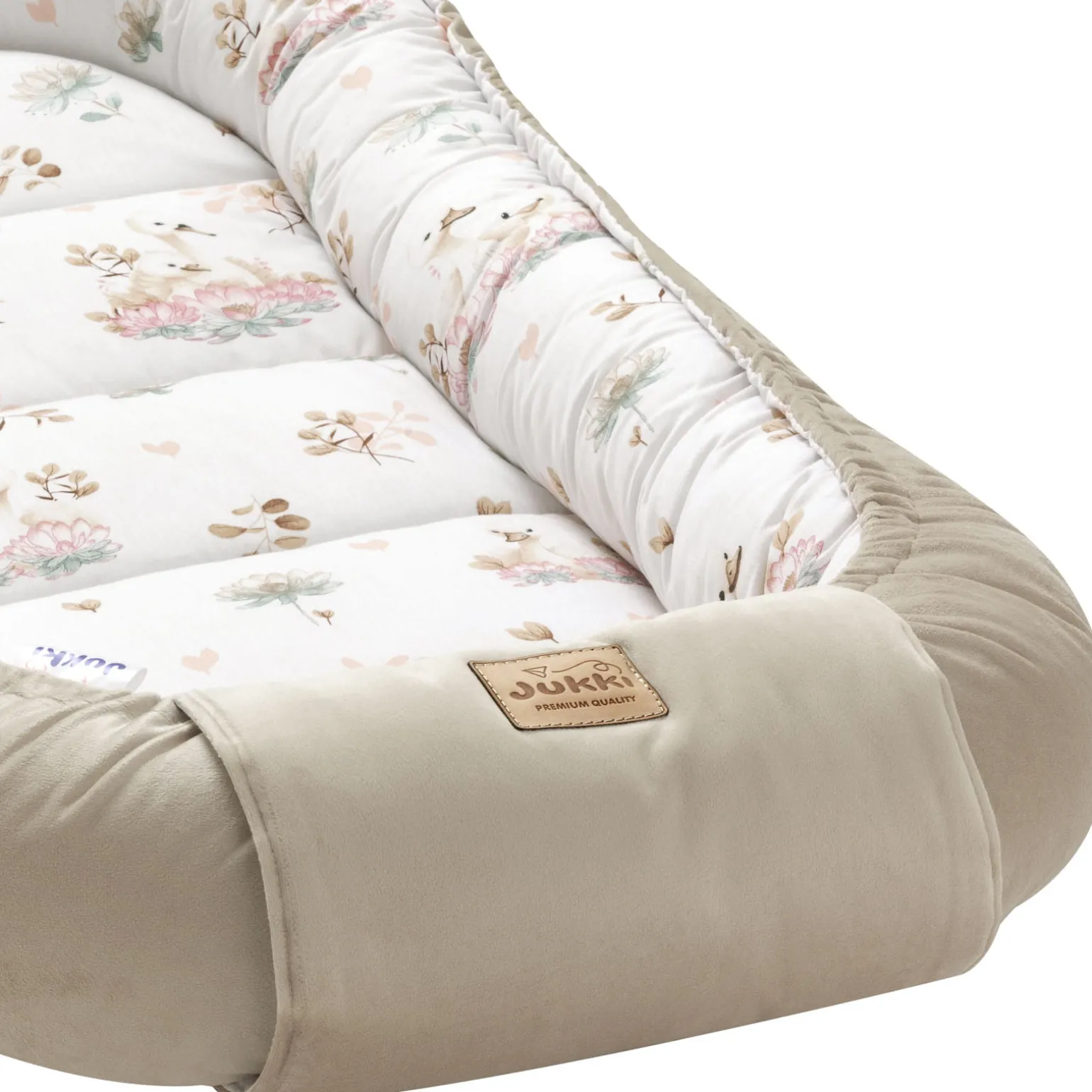 Kokon XXL 65 x 120 cm - Swan Family i Cappuccino Soft Velvet