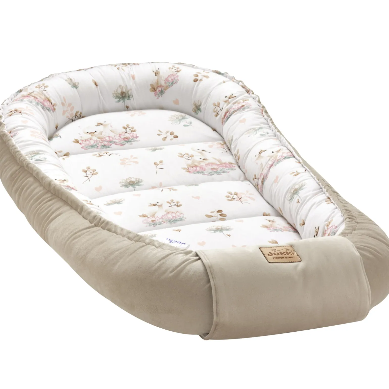 Kokon XXL 65 x 120 cm - Swan Family i Cappuccino Soft Velvet