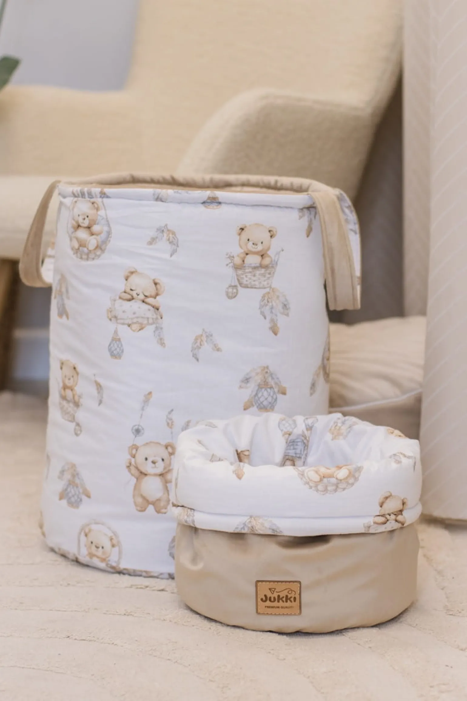 Kosz na zabawki, dwustronny - Boho Bears i Cappuccino Soft Velvet