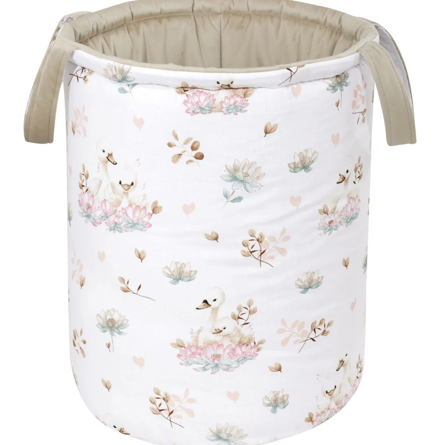 Kosz na zabawki, dwustronny - Swan Family i Cappuccino Soft Velvet