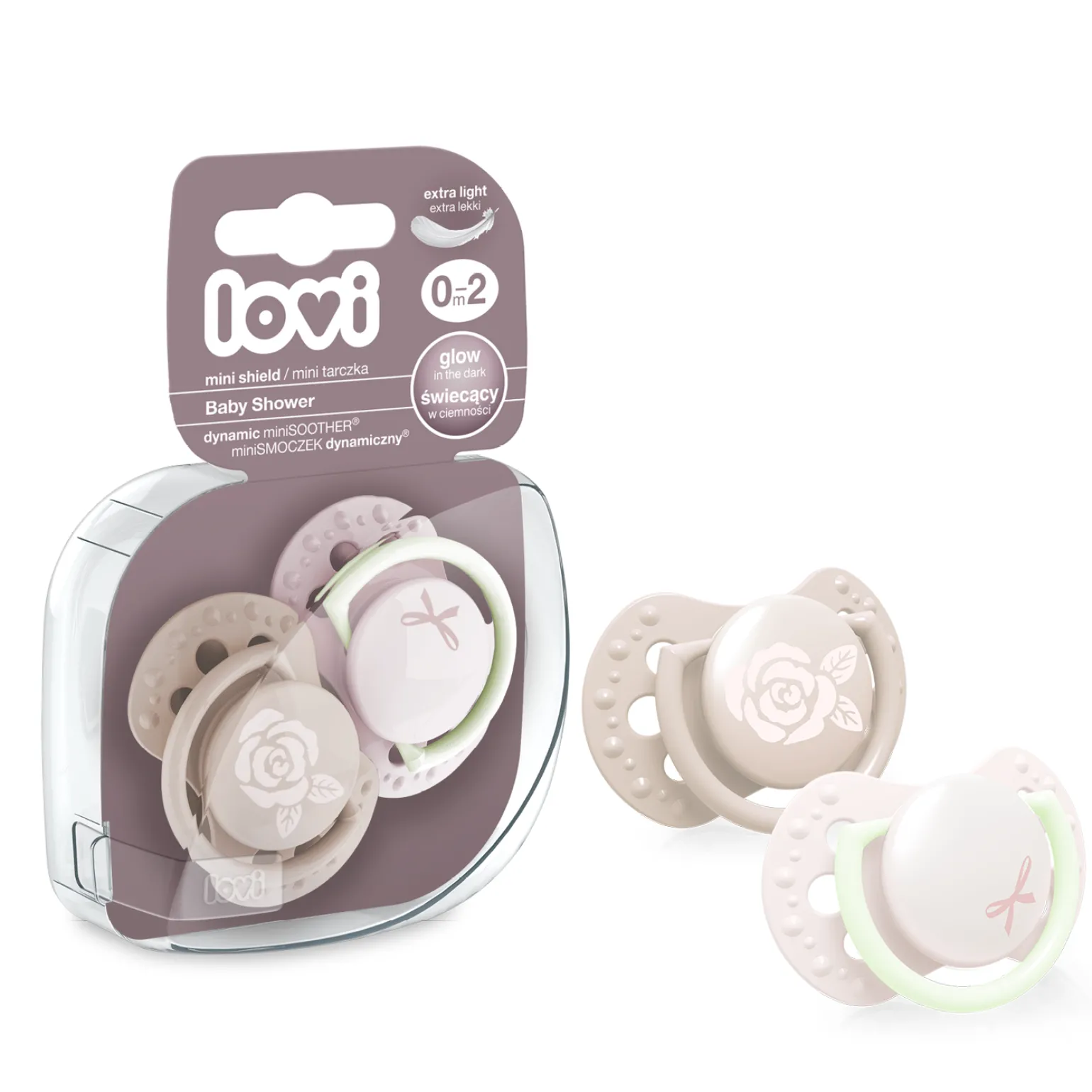 LOVI Smoczek silikonowy dynamiczny 0-2m Baby Shower Girl, 2 szt.