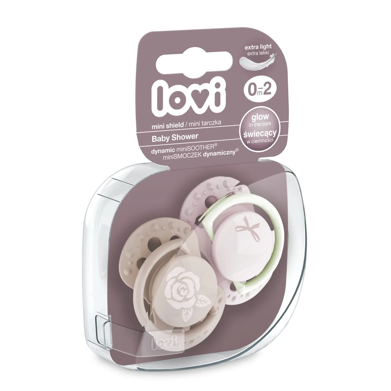 LOVI Smoczek silikonowy dynamiczny 0-2m Baby Shower Girl, 2 szt.