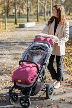 Mufka do wózka BURGUNDY WINTER z futerkiem