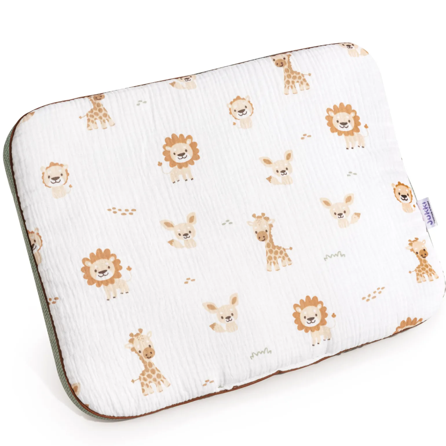 Muślinowa Płaska poduszka 30x40cm - Baby Safari i oliwkowy Velvet