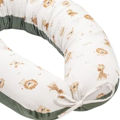 Muślinowa Poduszka ciążowa - Baby Safari i oliwkowy Velvet