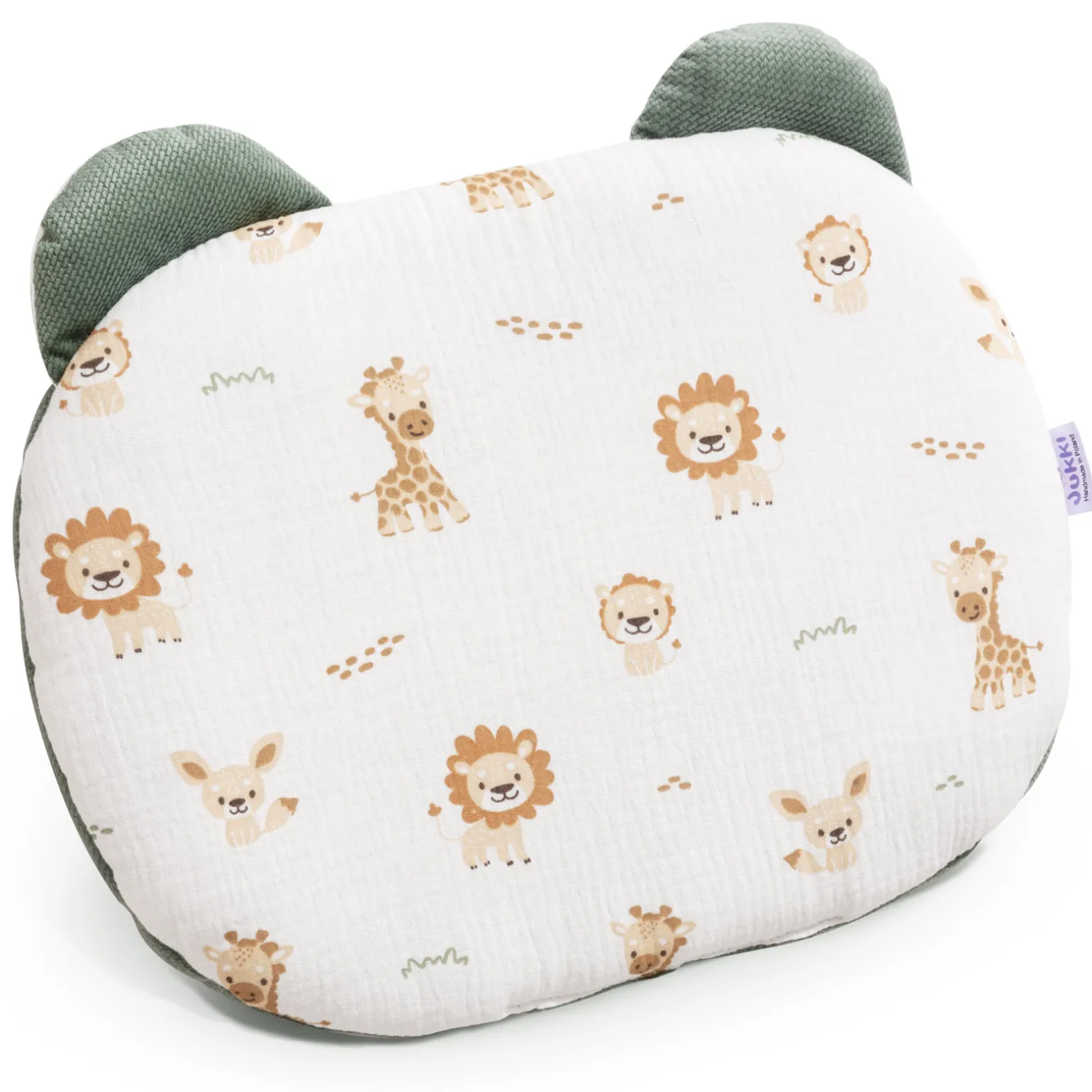 Muślinowa Poduszka MIŚ - Baby Safari i oliwkowy Velvet