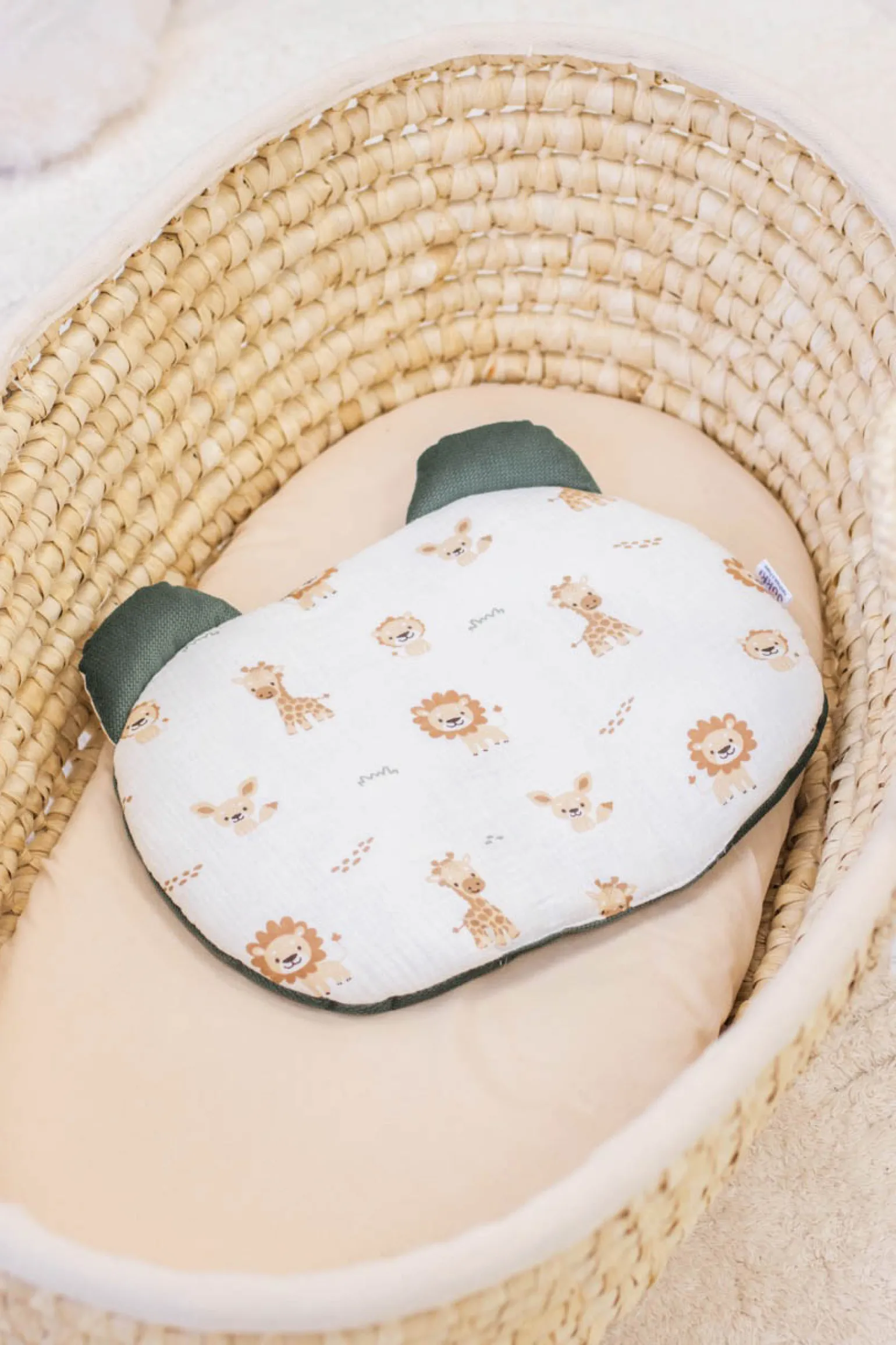 Muślinowa Poduszka MIŚ - Baby Safari i oliwkowy Velvet