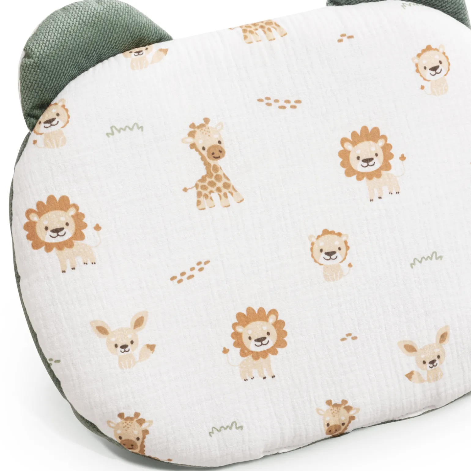 Muślinowa Poduszka MIŚ - Baby Safari i oliwkowy Velvet