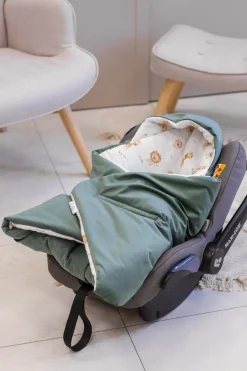 Muślinowy Kocyk do fotelika samochodowego - Baby Safari i oliwkowy Velvet