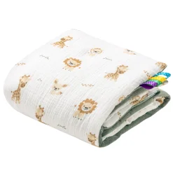 Muślinowy Kocyk niemowlęcy 55x75cm - Baby Safari i oliwkowy Velvet
