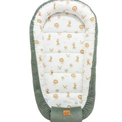 Muślinowy Kokon XXL 65 x 120 cm - Baby Safari i oliwkowy Velvet