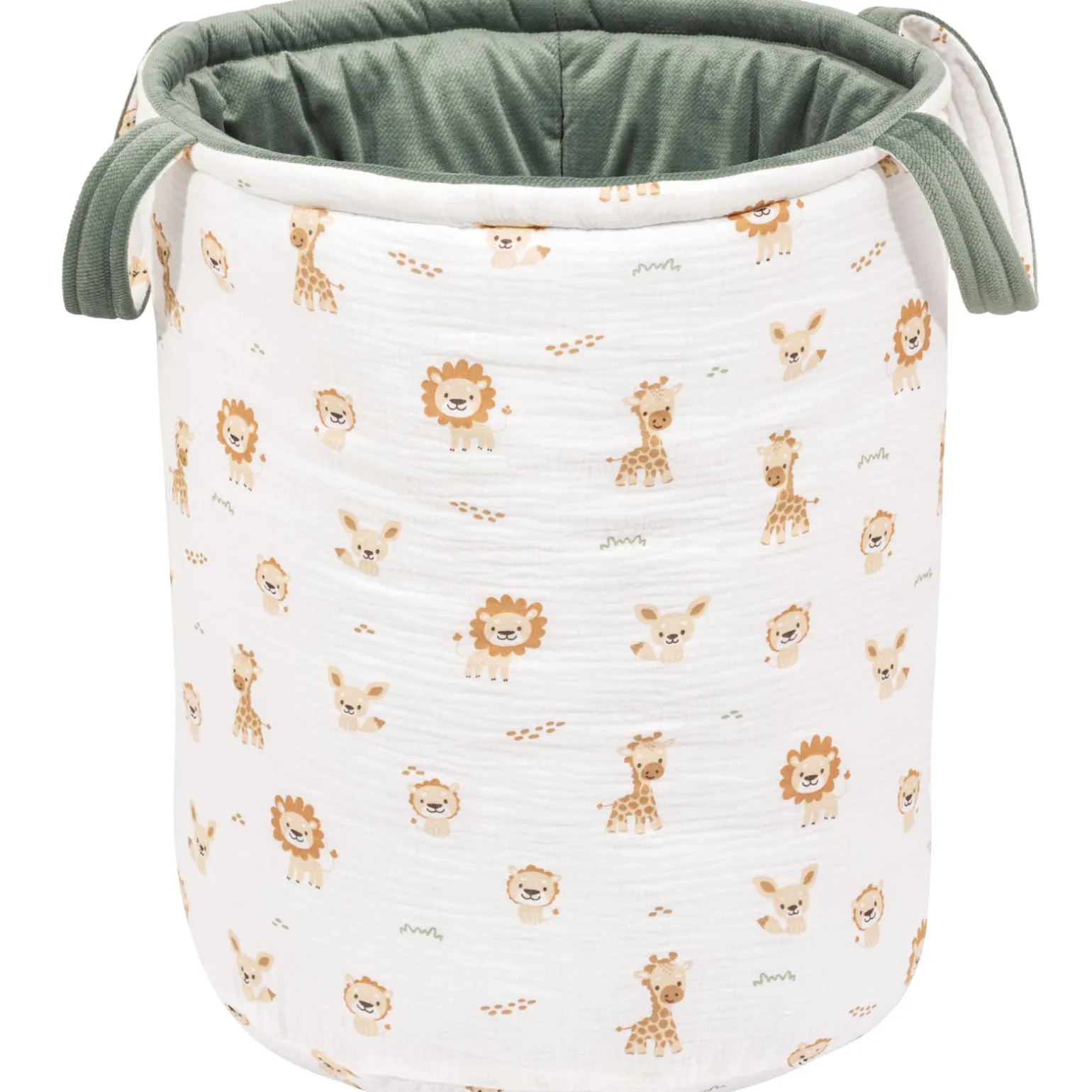 Muślinowy Kosz na zabawki, dwustronny - Baby Safari i oliwkowy Velvet