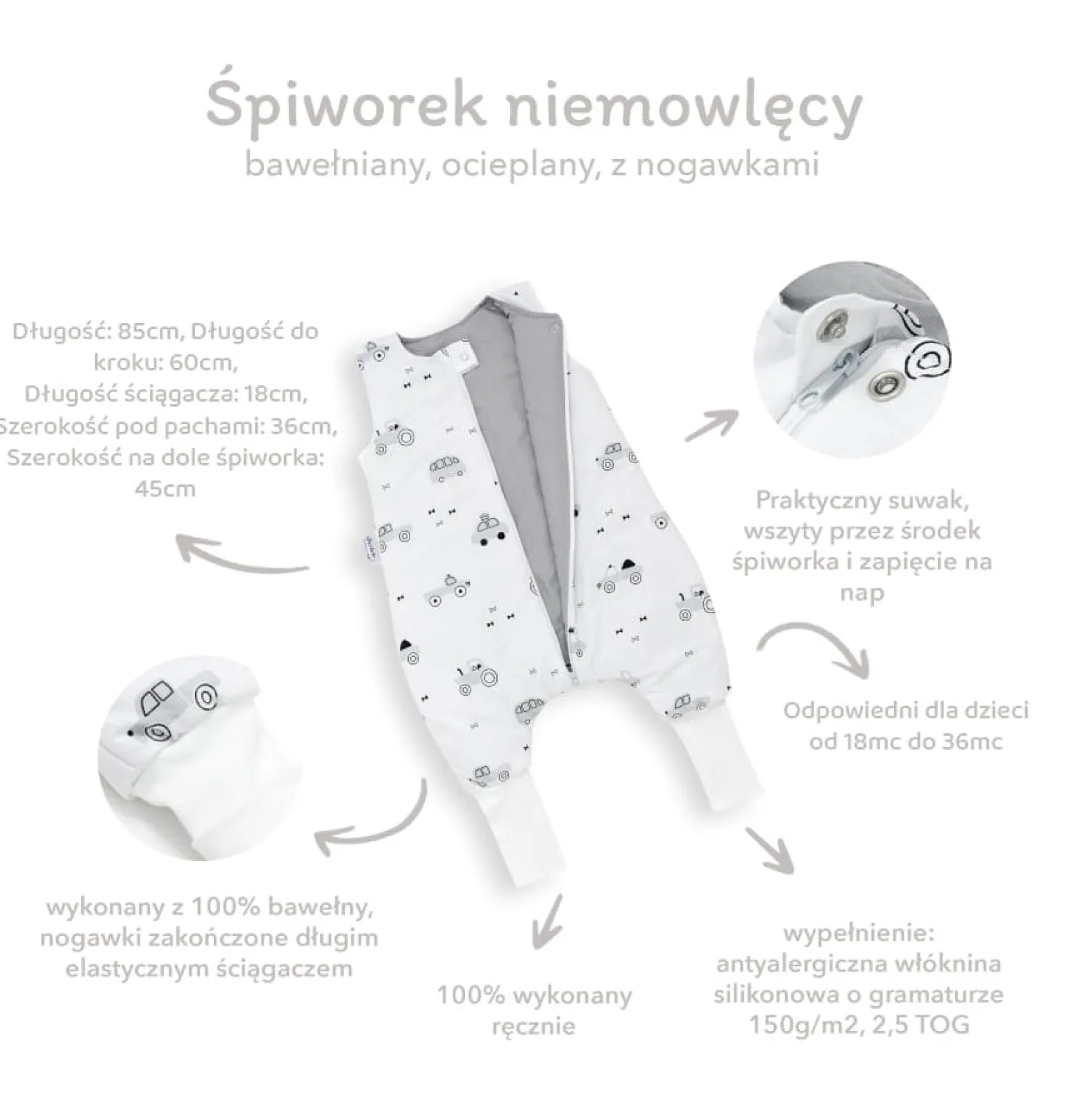 Muślinowy Śpiworek dziecięcy XL - ocieplany z nogawkami - Baby Safari